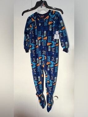 NWT: Kids Blue 'Game Over' Fleece One-Piece Pajamas